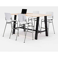 KFI Studios Midtown Bistro Dining Table with Four White Kool Barstools, 36 x 72 x 41, Kensington Maple (840031900753)