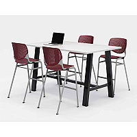KFI Studios Midtown Bistro Dining Table with Four Burgundy Kool Barstools, 36 x 72 x 41, Designer White (840031900555)