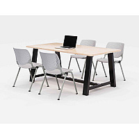 KFI Studios Midtown Dining Table with Four Light Gray Kool Series Chairs, 36 x 72 x 30, Kensington Maple (840031900487)