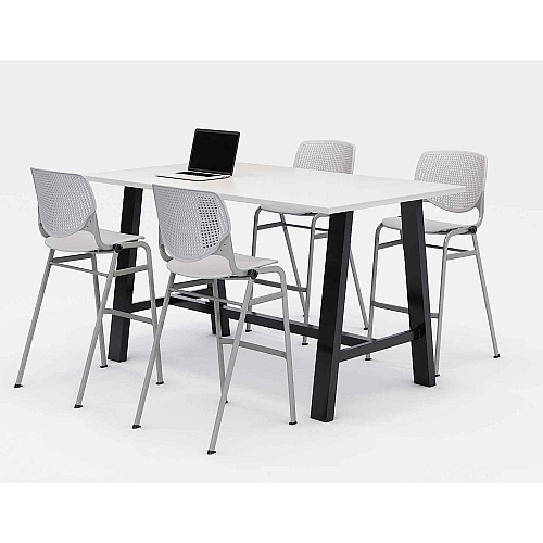 KFI Studios Midtown Bistro Dining Table with Four Light Gray Kool Barstools, 36 x 72 x 41, Designer White (840031900593)