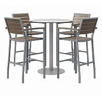 KFI Studios Eveleen Outdoor Bistro Patio Table with Four Mocha Powder-Coated Polymer Barstools, Round, 41"h, Gray (840031918505)