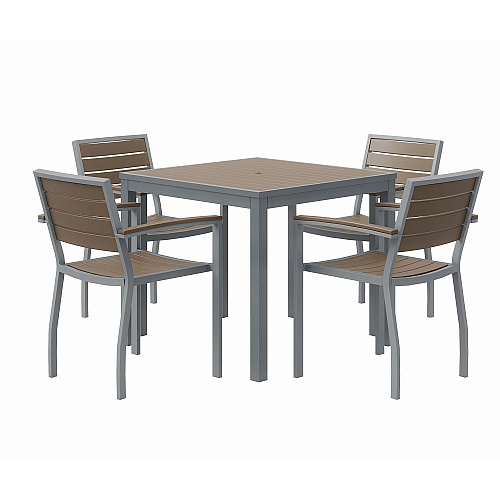 KFI Studios Eveleen Outdoor Patio Table with Four Mocha Powder-Coated Polymer Chairs, Square, 32", Mocha (840031918543)