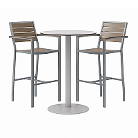 KFI Studios Eveleen Outdoor Bistro Patio Table, Two Mocha Powder-Coated Polymer Barstools, Round, 30" Dia x 41h, Gray (840031918468)