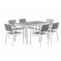 KFI Studios Eveleen Outdoor Patio Table with Six Gray Powder-Coated Polymer Chairs, 32 x 55 x 29, Gray (840031918536)