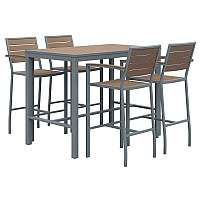KFI Studios Eveleen Outdoor Bistro Patio Table with Four Mocha Powder-Coated Polymer Barstools, 32 x 55, Mocha (840031925190)