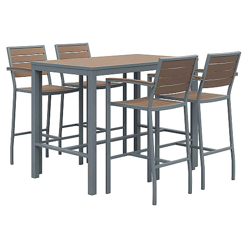 KFI Studios Eveleen Outdoor Bistro Patio Table with Four Mocha Powder-Coated Polymer Barstools, 32 x 55, Mocha (840031925190)