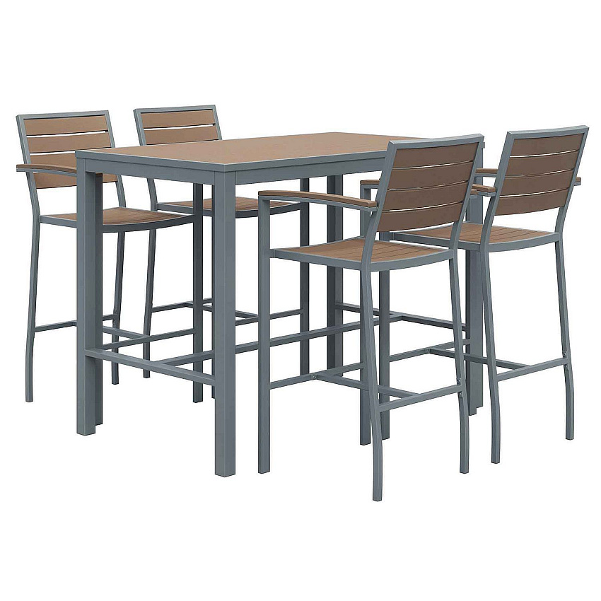 KFI Studios Eveleen Outdoor Bistro Patio Table with Four Mocha Powder-Coated Polymer Barstools, 32 x 55, Mocha (840031925190)