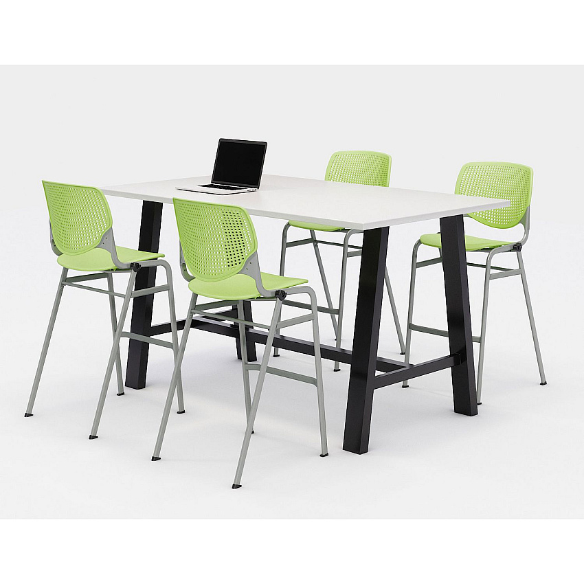 KFI Studios Midtown Bistro Dining Table with Four Lime Green Kool Barstools, 36 x 72 x 41, Designer White (840031900609)