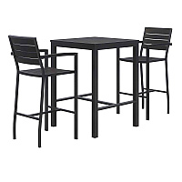 KFI Studios Eveleen Outdoor Bistro Patio Table with Two Black Powder-Coated Polymer Barstools, 30" Square, Black (840031925275)