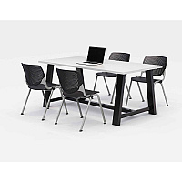 KFI Studios Midtown Dining Table with Four Black Kool Series Chairs, 36 x 72 x 30, Designer White (840031900272)