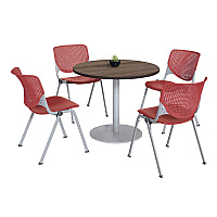 KFI Studios Pedestal Table with Four Coral Kool Series Chairs, Round, 36" Dia x 29h, Studio Teak (811774036917)