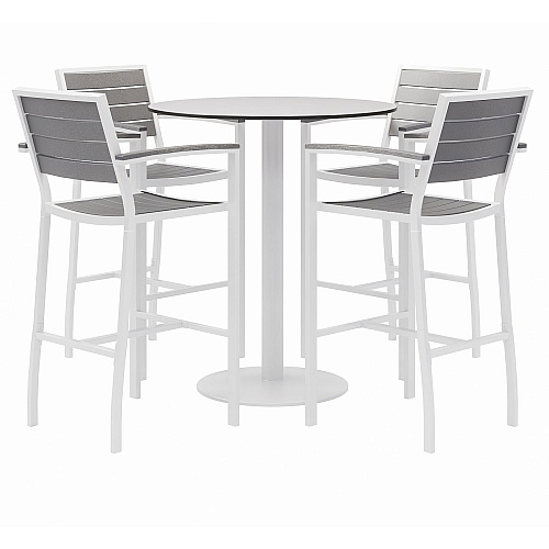 KFI Studios Eveleen Outdoor Bistro Patio Table with Four Gray Powder-Coated Polymer Barstools, Round, 41"h, White (840031918512)