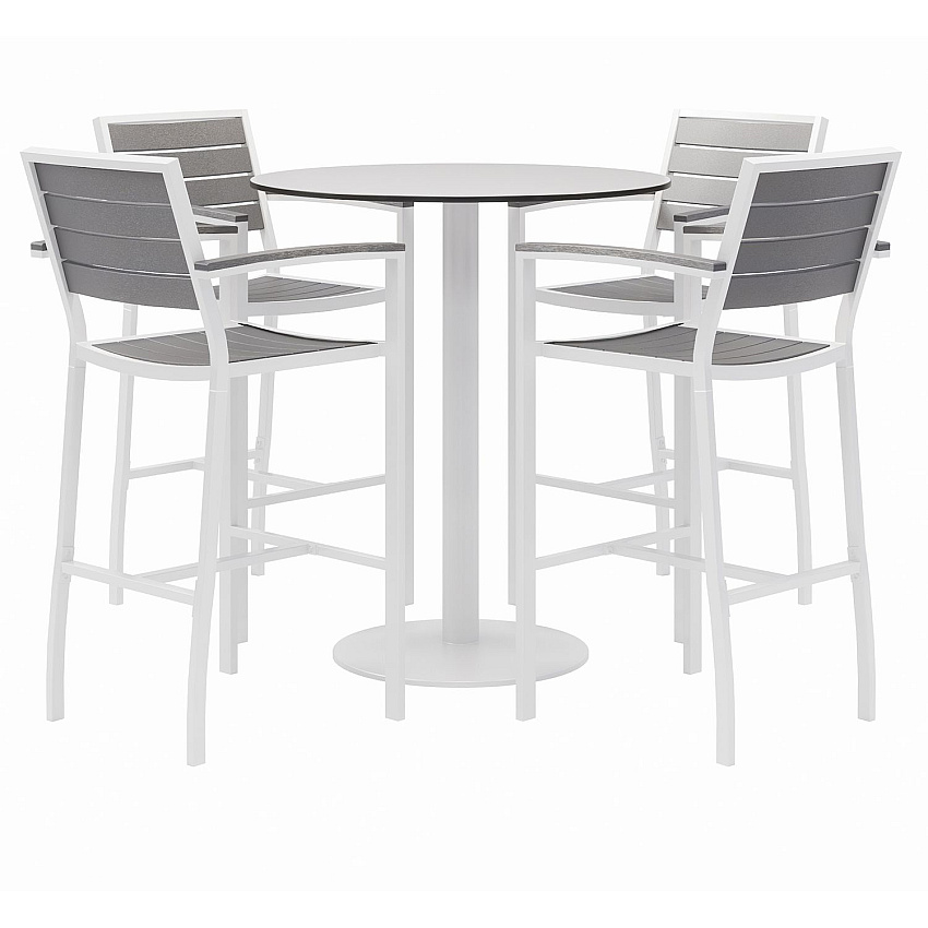 KFI Studios Eveleen Outdoor Bistro Patio Table with Four Gray Powder-Coated Polymer Barstools, Round, 41"h, White (840031918512)