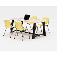 KFI Studios Midtown Dining Table with Four Yellow Kool Series Chairs, 36 x 72 x 30, Kensington Maple (840031900470)