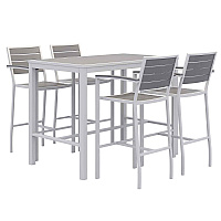KFI Studios Eveleen Outdoor Bistro Patio Table with Four Gray Powder-Coated Polymer Barstools, 32 x 55, Gray (840031925206)