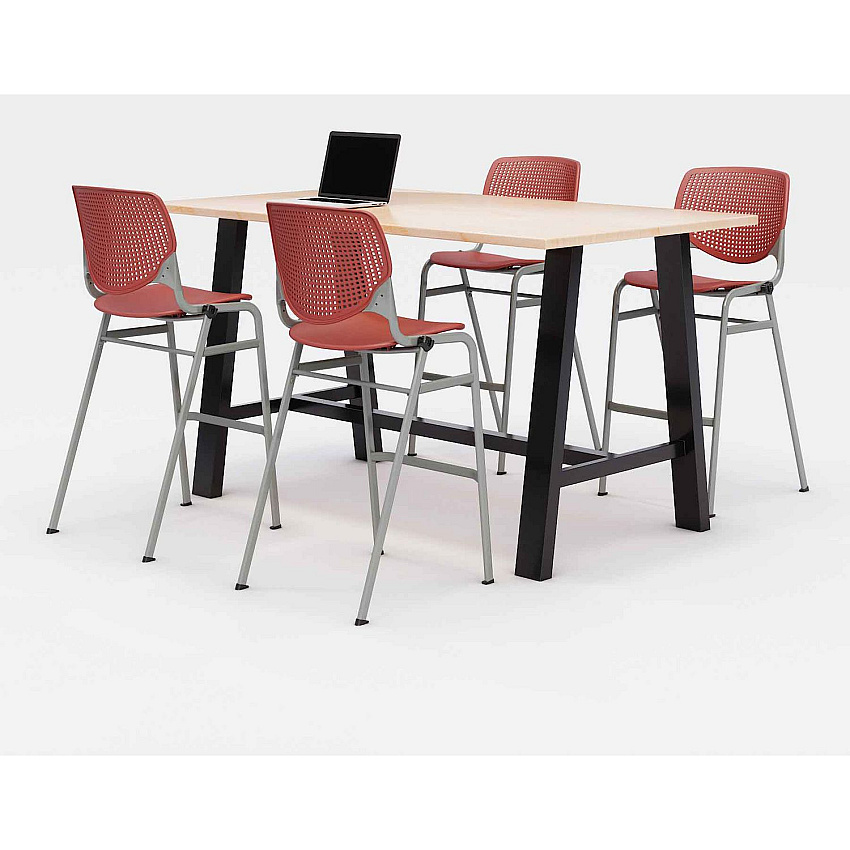 KFI Studios Midtown Bistro Dining Table with Four Coral Kool Barstools, 36 x 72 x 41, Kensington Maple (840031900838)
