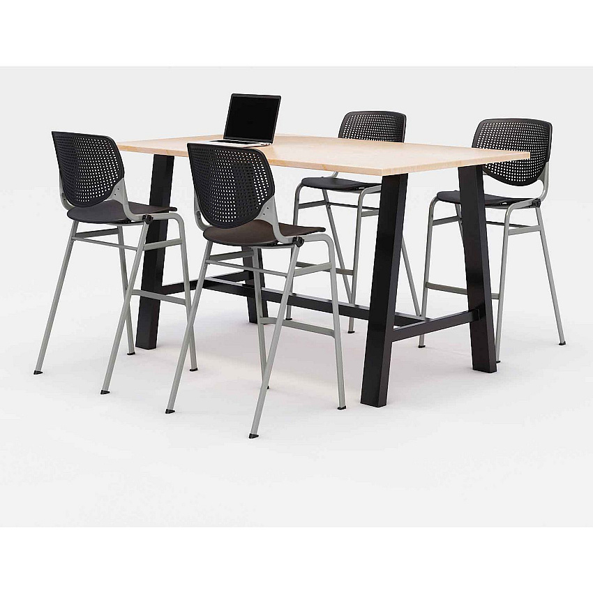 KFI Studios Midtown Bistro Dining Table with Four Black Kool Barstools, 36 x 72 x 41, Kensington Maple (840031900760)
