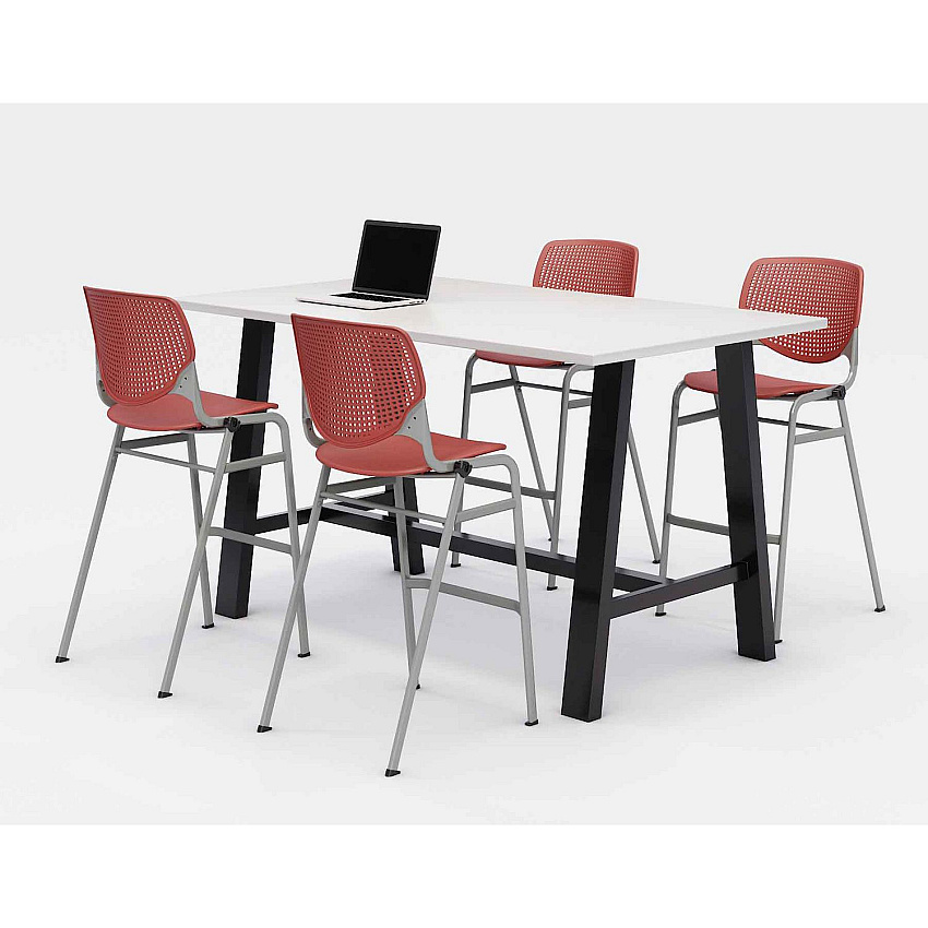 KFI Studios Midtown Bistro Dining Table with Four Coral Kool Barstools, 36 x 72 x 41, Designer White (840031900647)