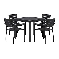 KFI Studios Eveleen Outdoor Patio Table with Four Black Powder-Coated Polymer Chairs, Square, 35", Black (840031925183)