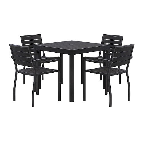 KFI Studios Eveleen Outdoor Patio Table with Four Black Powder-Coated Polymer Chairs, Square, 35", Black (840031925183)