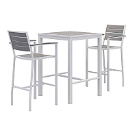 KFI Studios Eveleen Outdoor Bistro Patio Table with Two Gray Powder-Coated Polymer Barstools, 30" Square, Gray (840031925268)