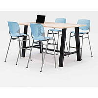 KFI Studios Midtown Bistro Dining Table with Four Sky Blue Kool Barstools, 36 x 72 x 41, Kensington Maple (840031900821)