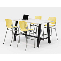 KFI Studios Midtown Bistro Dining Table with Four Yellow Kool Barstools, 36 x 72 x 41, Designer White (840031900586)