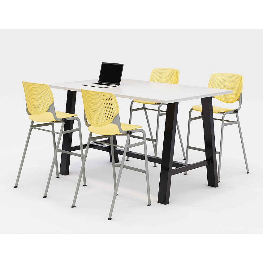 KFI Studios Midtown Bistro Dining Table with Four Yellow Kool Barstools, 36 x 72 x 41, Designer White (840031900586)