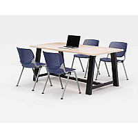 KFI Studios Midtown Dining Table with Four Navy Kool Series Chairs, 36 x 72 x 30, Kensington Maple (840031900432)