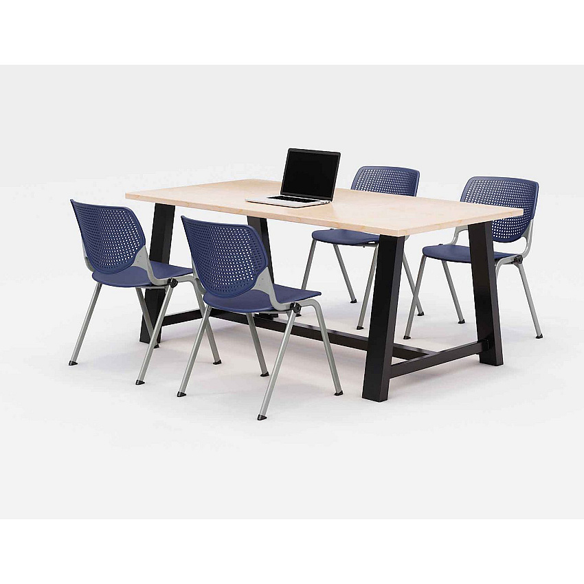 KFI Studios Midtown Dining Table with Four Navy Kool Series Chairs, 36 x 72 x 30, Kensington Maple (840031900432)