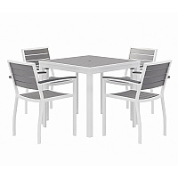 KFI Studios Eveleen Outdoor Patio Table with Four Gray Powder-Coated Polymer Chairs, 32" Square, Gray (840031918550)