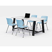 KFI Studios Midtown Dining Table with Four Sky Blue Kool Series Chairs, 36 x 72 x 30, Designer White (840031900333)