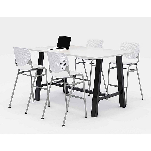 KFI Studios Midtown Bistro Dining Table with Four White Kool Barstools, 36 x 72 x 41, Designer White (840031900562)