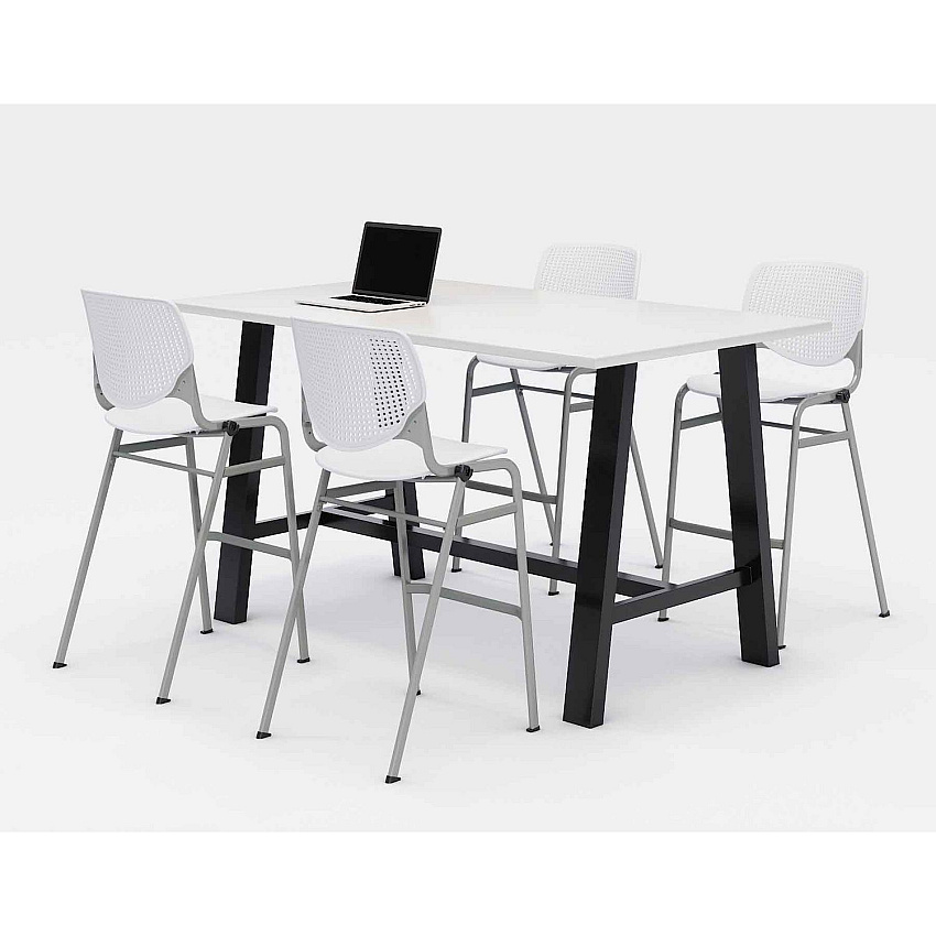 KFI Studios Midtown Bistro Dining Table with Four White Kool Barstools, 36 x 72 x 41, Designer White (840031900562)