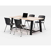 KFI Studios Midtown Dining Table with Four Black Kool Series Chairs, 36 x 72 x 30, Kensington Maple (840031900463)