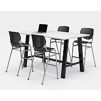 KFI Studios Midtown Bistro Dining Table with Four Black Kool Barstools, 36 x 72 x 41, Designer White (840031900579)
