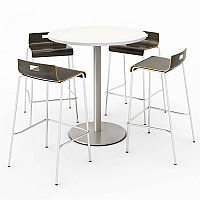 KFI Studios Pedestal Bistro Table with Four Espresso Jive Series Barstools, Round, 36" Dia x 41h, Designer White (840031900111)