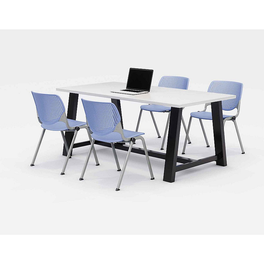 KFI Studios Midtown Dining Table with Four Periwinkle Kool Series Chairs, 36 x 72 x 30, Designer White (840031900326)