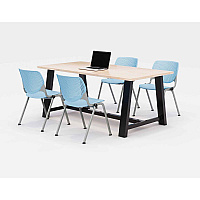 KFI Studios Midtown Dining Table with Four Sky Blue Kool Series Chairs, 36 x 72 x 30, Kensington Maple (840031900524)
