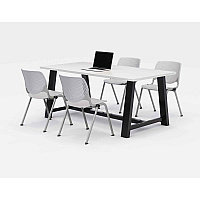 KFI Studios Midtown Dining Table with Four Light Gray Kool Series Chairs, 36 x 72 x 30, Designer White (840031900296)