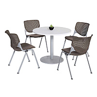KFI Studios Pedestal Table with Four Brownstone Kool Series Chairs, Round, 36" Dia x 29h, Designer White (811774036733)