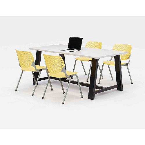 KFI Studios Midtown Dining Table with Four Yellow Kool Series Chairs, 36 x 72 x 30, Designer White (840031900289)