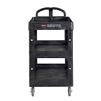 Rubbermaid Commercial BRUTE 3-Shelf Heavy-Duty Ergo Lipped Utility Cart, Resin, 3 Shelves, 600 lb Capacity, 25.24