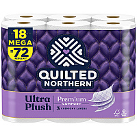 Quilted Northern Ultra Plush Bathroom Tissue, Mega Roll, Septic Safe, 3-Ply, White, 255 Sheets/Roll, 18 Rolls/Carton (87604501)