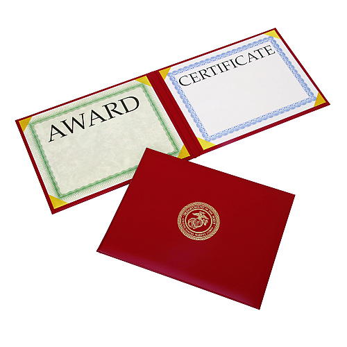 AbilityOne 7510017146630, SKILCRAFT Awards Certificate Padded Cover Binder, USMC Seal, 11.62 x 9.12, Red/Gold