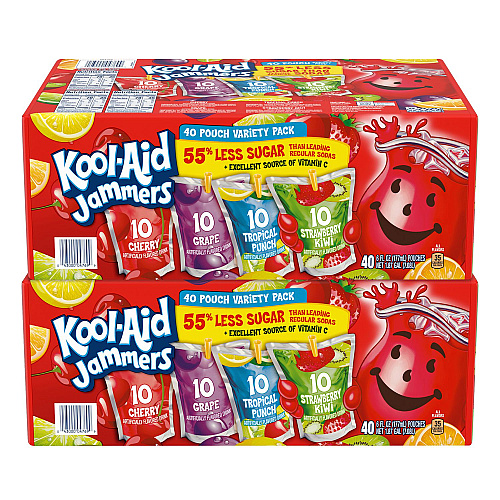 Kool-Aid Jammers Juice Pouch Variety Pack, 6 oz Pouch, 80/Carton