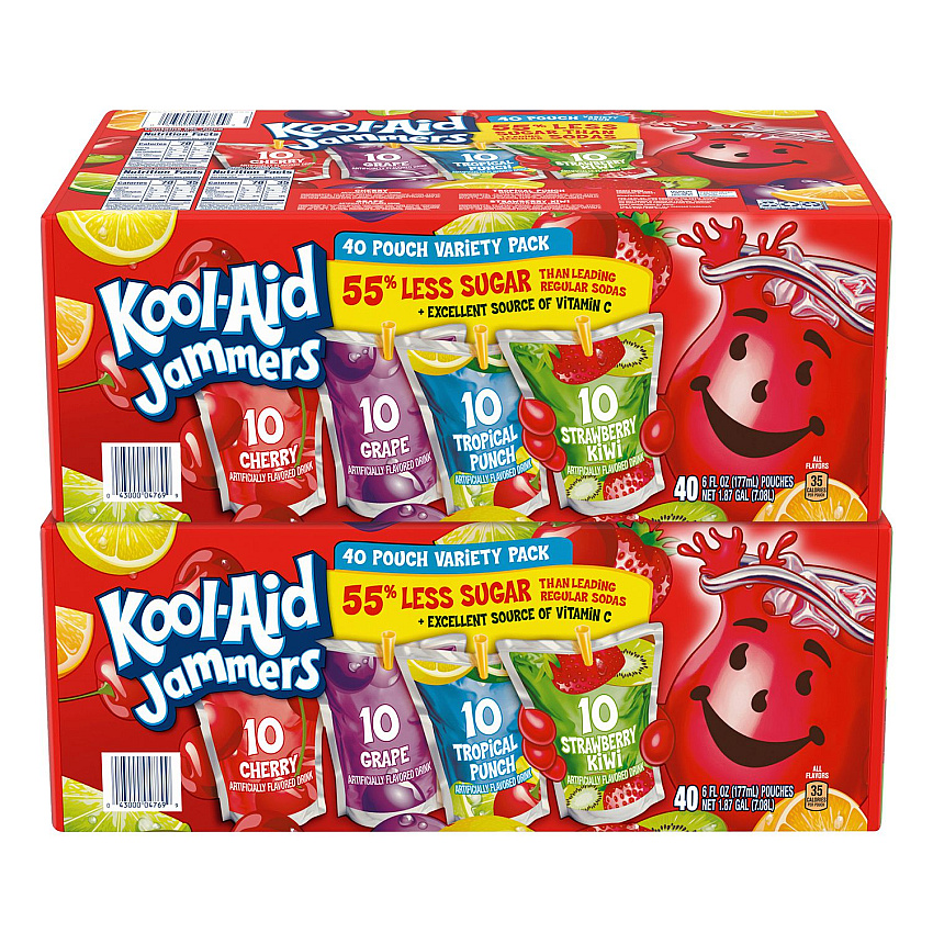 Kool-Aid Jammers Juice Pouch Variety Pack, 6 oz Pouch, 80/Carton (60004076)