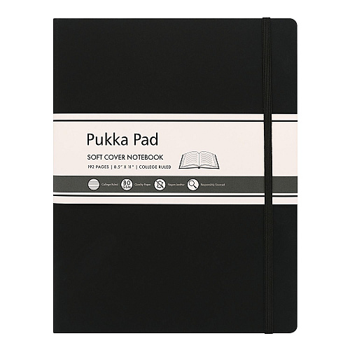 PUKKA PAD Soft Cover Notebook, College Rule, Black Cover, (96) 11 x 8.5 Sheets (9942SIG)