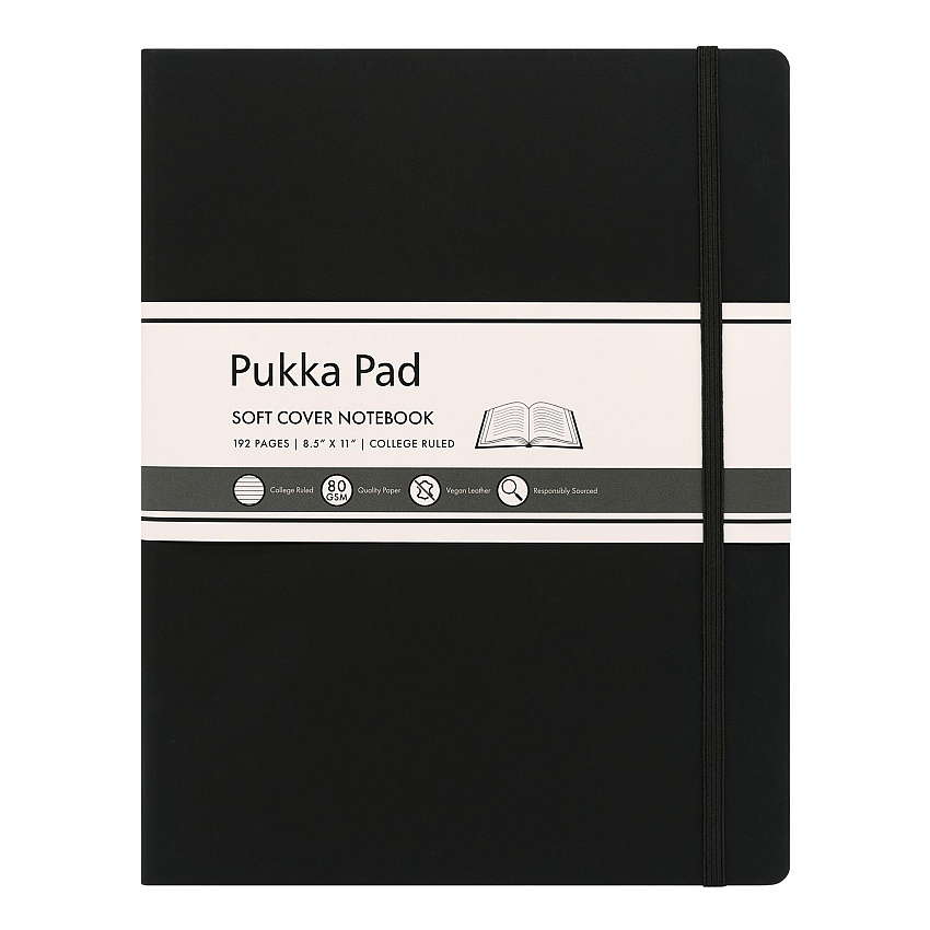 PUKKA PAD Soft Cover Notebook, College Rule, Black Cover, (96) 11 x 8.5 Sheets (9942SIG)