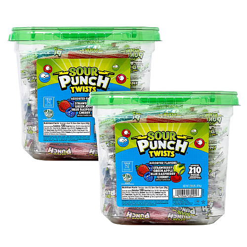 Sour Punch Twists, Variety, 2.59 lb Tub, Approx. 210 Pieces/Tub, 2 Tubs (60004078)
